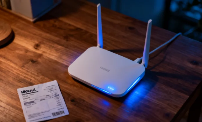 A WiFi router on a desk at night illustrating why Turning Off WiFi at Night Saves very little electricity