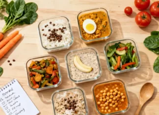 How to Create a Balanced Weekly Meal Plan on a Budget: Save 40% on Groceries Balanced weekly meal plan prep containers with home-cooked budget meals on a wooden table