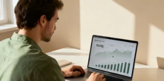 cash flow forecasting for irregular income — freelancer reviewing financial forecast on laptop