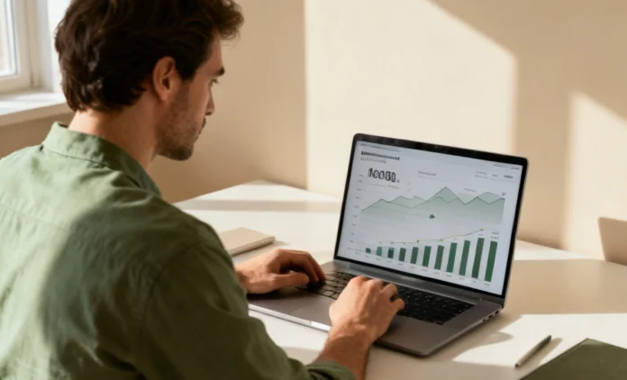 cash-flow-forecasting-irregular-income cash flow forecasting for irregular income — freelancer reviewing financial forecast on laptop