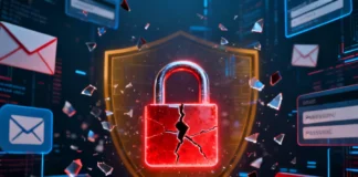 Check data breach exposure — cracked padlock with leaked data icons on dark background