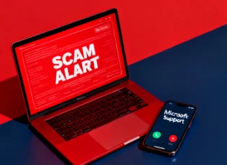 Fake Tech Support Scam: Warning Signs, Examples & How to Stay Safe Fake tech support scam pop-up alert on laptop screen with incoming scam call