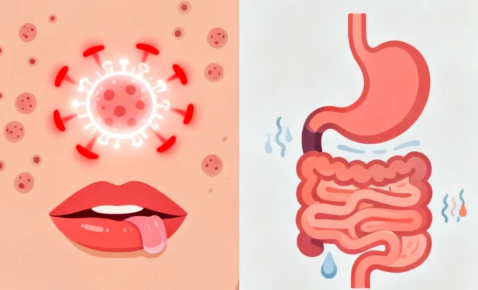 Food allergy vs intolerance — visual comparison showing immune system vs digestive system reactions with symptoms chart