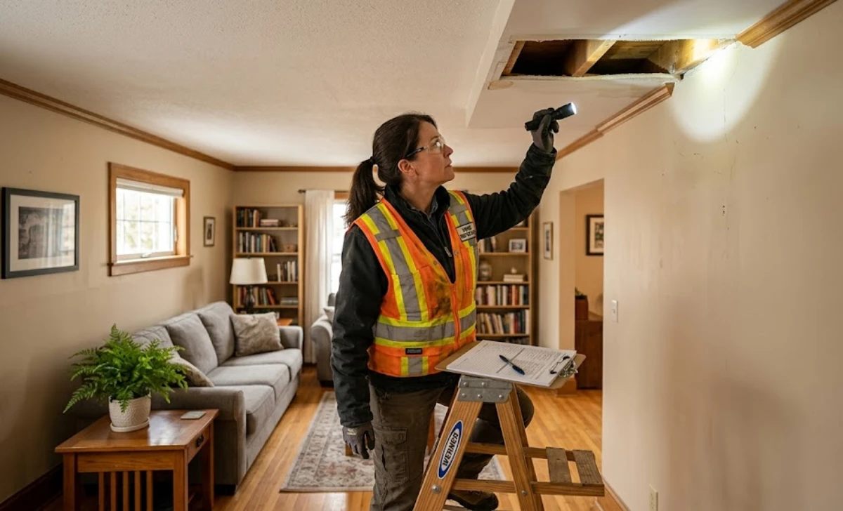 Home inspector examining property defects to help buyer negotiate lower price buying home