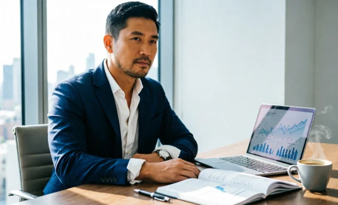 how-to-set-up-business-bank-account-without-hidden-fees A small business owner reviewing documents to set up a business bank account without hidden fees