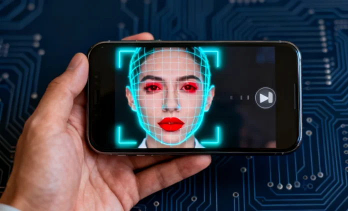 identify-deepfake-video-phone Person trying to identify deepfake video on phone with AI detection overlay on screen