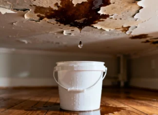 Leaking Ceiling Mold Repair: Stop Water Damage in 4 Steps Leaking ceiling mold repair — water stain and active drip on residential ceiling with bucket below