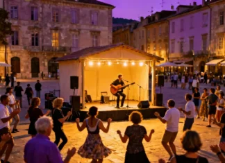How to Find Local Live Entertainment When Traveling Abroad Traveler discovering local live entertainment when traveling abroad at a live concert in a city square at dusk