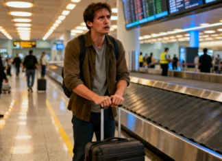 Lost Luggage at Airport: What to Do Immediately & Get Compensated Traveler standing at empty airport baggage carousel after lost luggage at airport