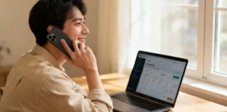 Person calling bank to negotiate credit card interest rate