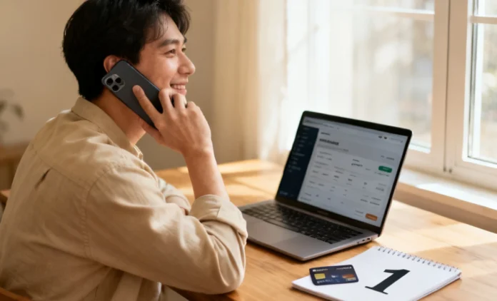 Person calling bank to negotiate credit card interest rate