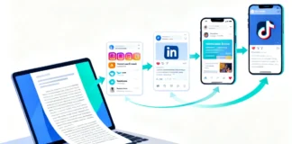 Infographic showing how to repurpose article into social posts across 5 platforms including Instagram, Twitter, and LinkedIn