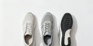 Three running shoes side by side for flat, neutral and high arch foot types on a clean white surface — running shoes for arch type comparison guide 2026