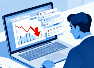 How to Fix a Sudden Drop in Organic Search Traffic (Step-by-Step) A professional diagnosing a sudden drop in organic search traffic using Google Analytics and Search Console on a laptop