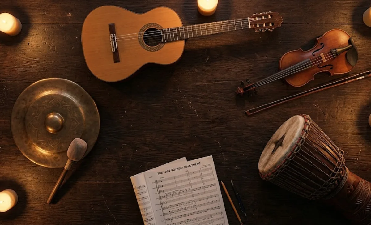 Traditional instruments from Indonesia Ireland West Africa Spain and cinema representing music without language