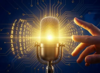 AI Voice Lawsuit Music: Major Label Sues Over Cloned Artist Voices Without Consent AI voice lawsuit music — digital microphone with AI circuit waves representing artist voice cloning dispute
