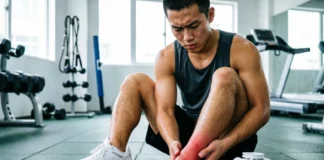 Person holding swollen ankle wondering if ankle sprain needs doctor visit or home rest treatment