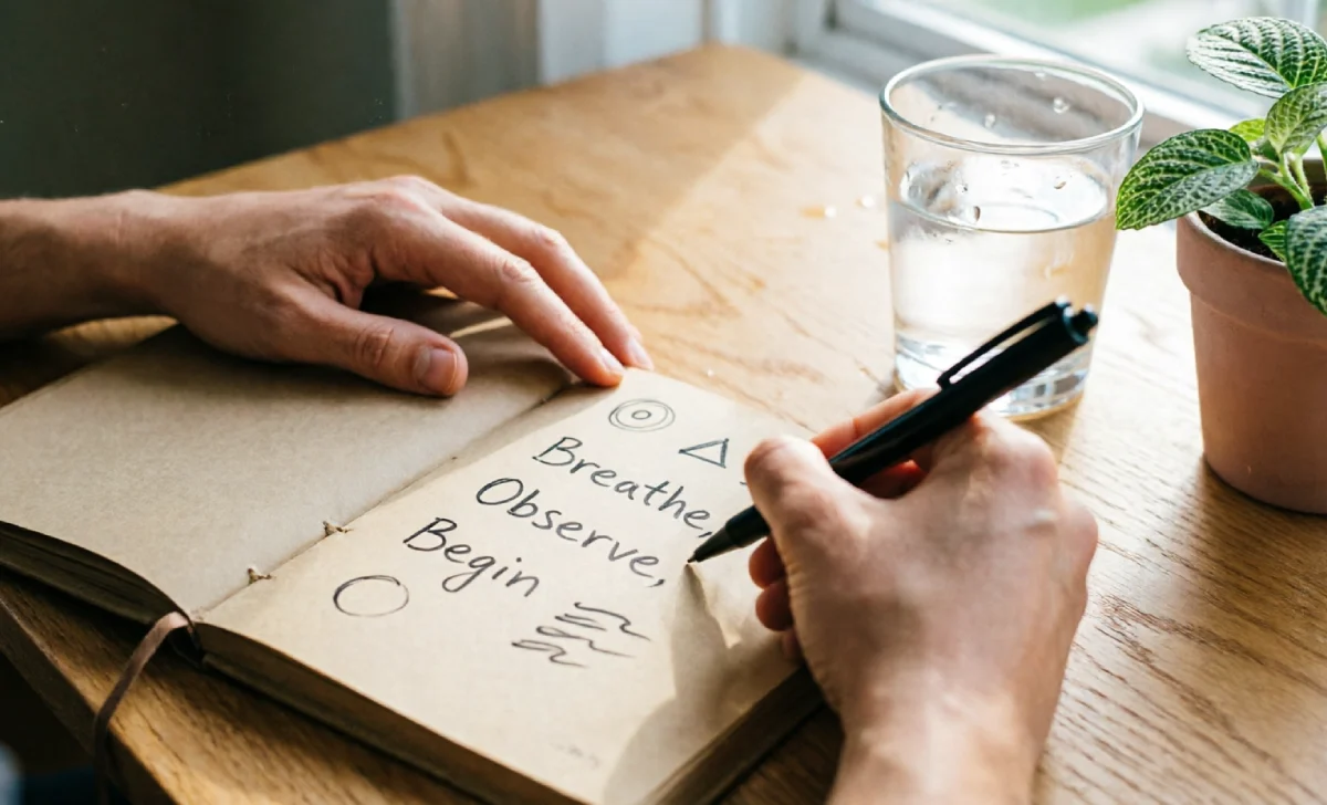 Person doodling during screen-free microbreak showing how breaks boost daily productivity