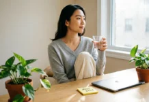 Breaks Boost Daily Productivity: The 30% Proof (2026) Professional taking mindful break showing how breaks boost daily productivity