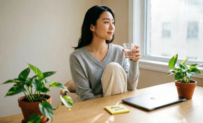 Breaks Boost Daily Productivity - Mindful Work Reset Professional taking mindful break showing how breaks boost daily productivity