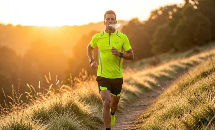 An athlete running on a trail at sunrise, demonstrating how to build endurance without overtraining
