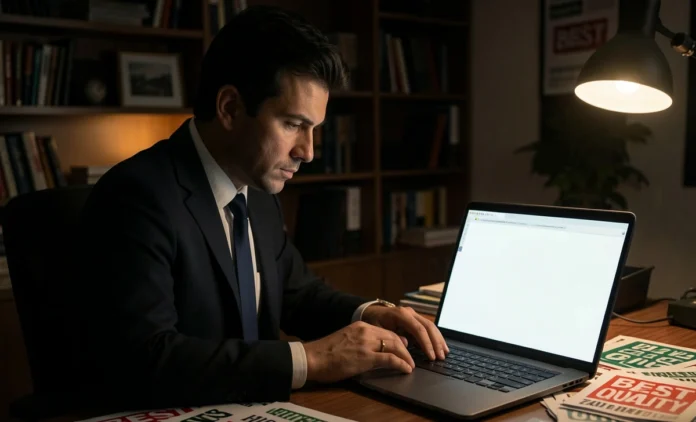 Why Businesses Fail at USP - Common Messaging Mistakes Frustrated entrepreneur realizing why businesses fail at USP with generic messaging on empty website