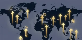 Central banks interest rate hike 2026 — world map with rising rate arrows across 12 countries