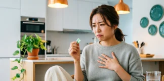 Person experiencing heartburn after chewing gum post-meal, showing why chewing gum causes heartburn