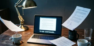 cliffhanger ending examples - writer crafting suspenseful chapter at desk