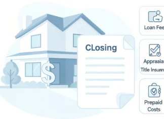 What Are Closing Costs for Buyers? Full Fee Breakdown (2026) Infographic showing closing costs for buyers broken down into loan, title, and prepaid fees for a home purchase in 2026