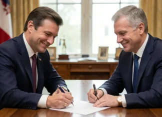 Conflict of Interest Business Partnership: Warning Signs, Legal Risks & How to Handle It Two business partners in a conflict of interest business partnership meeting, one secretly signing a hidden deal