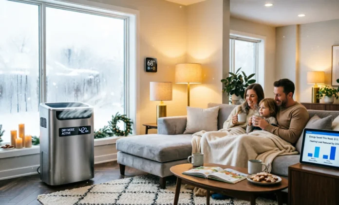 dehumidifier lower heating bills in winter living room with condensation control