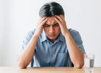 Dehydration Headache Symptoms and Relief: What Actually Works Person holding their head in pain next to a glass of water — dehydration headache symptoms and relief