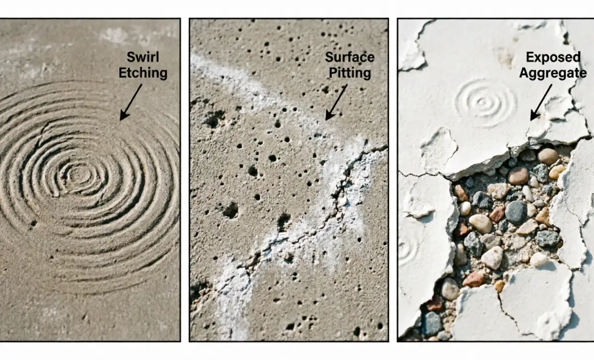 pressure washing driveway damage types: etching marks, pitting, and exposed aggregate guide