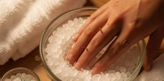 epsom salt splinter removal soak - finger in warm salt water bowl