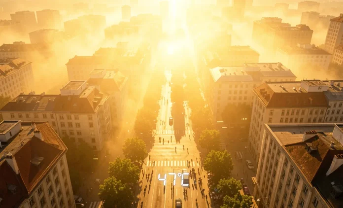 Global heatwave records 2026 — scorching city streets during extreme summer heat