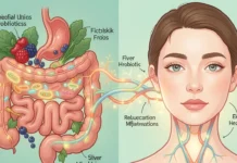 Gut Health Acne Connection: Clear Skin From Within (2026 Guide) Infographic showing gut health acne connection with healthy microbiome leading to clear skin through gut-skin axis pathways