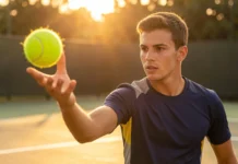 Hand-Eye Coordination Drills Sports Athletes Swear By (Faster Reflexes in 3 Weeks) Athlete performing hand-eye coordination drills sports, catching a tennis ball mid-air