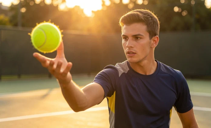 Hand-Eye Coordination Drills Sports — Athlete Catching Ball Athlete performing hand-eye coordination drills sports, catching a tennis ball mid-air
