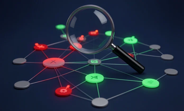 Harmful backlinks audit guide showing toxic link network visualization