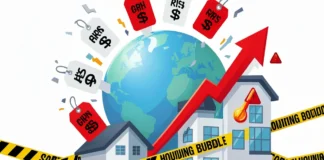 housing bubble warning signs showing red alert indicators and overheated market graph 2026