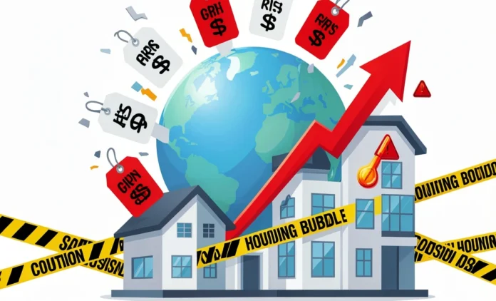 housing bubble warning signs showing red alert indicators and overheated market graph 2026