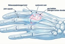 Is Knuckle Cracking Bad? The Truth About Arthritis & Joint Health Anatomical diagram showing gas bubble formation in finger joints during knuckle cracking process