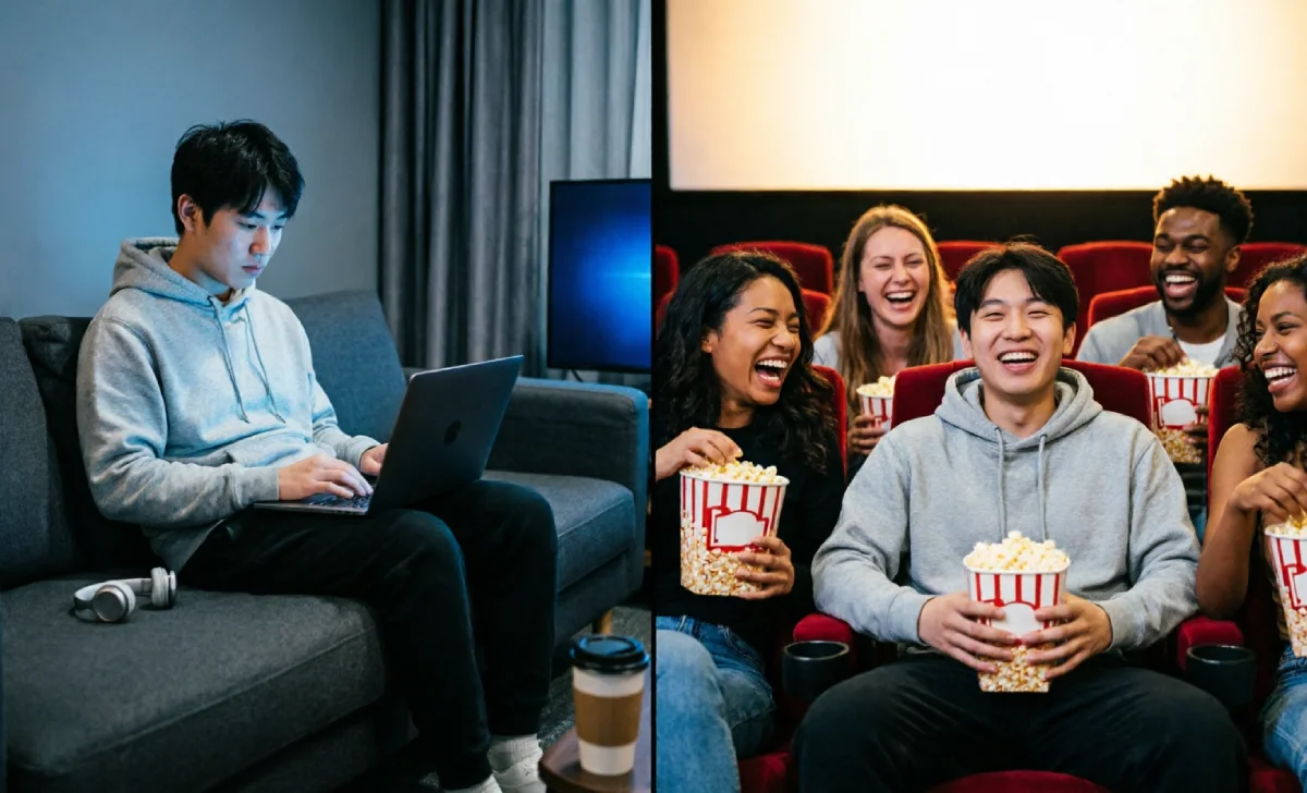Compare solo vs group: laugh more movies friends study visualization