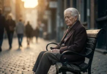 How Loneliness Ages Body Faster Than Smoking (Science Explains) Elderly person sitting alone on park bench representing how loneliness ages body faster and impacts long-term health