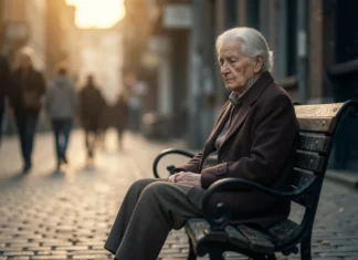 How Loneliness Ages Body Faster Than Smoking (Science Explains) Elderly person sitting alone on park bench representing how loneliness ages body faster and impacts long-term health