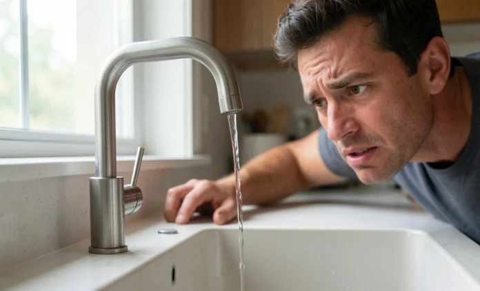 low water pressure faucet with weak trickling water flow in modern kitchen sink