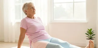 Person following a morning stretch routine joints plan on a yoga mat at home
