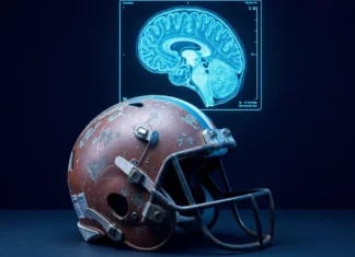 New Concussion Study Effects: One Season of Sports Can Change Your Brain new concussion study effects — athlete holding helmet beside glowing MRI brain scan