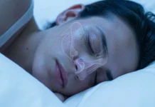 How Nose Shape Affects Breathing at Night: Signs, Causes & Fixes Person sleeping with nasal anatomy diagram showing how nose shape affects breathing during sleep